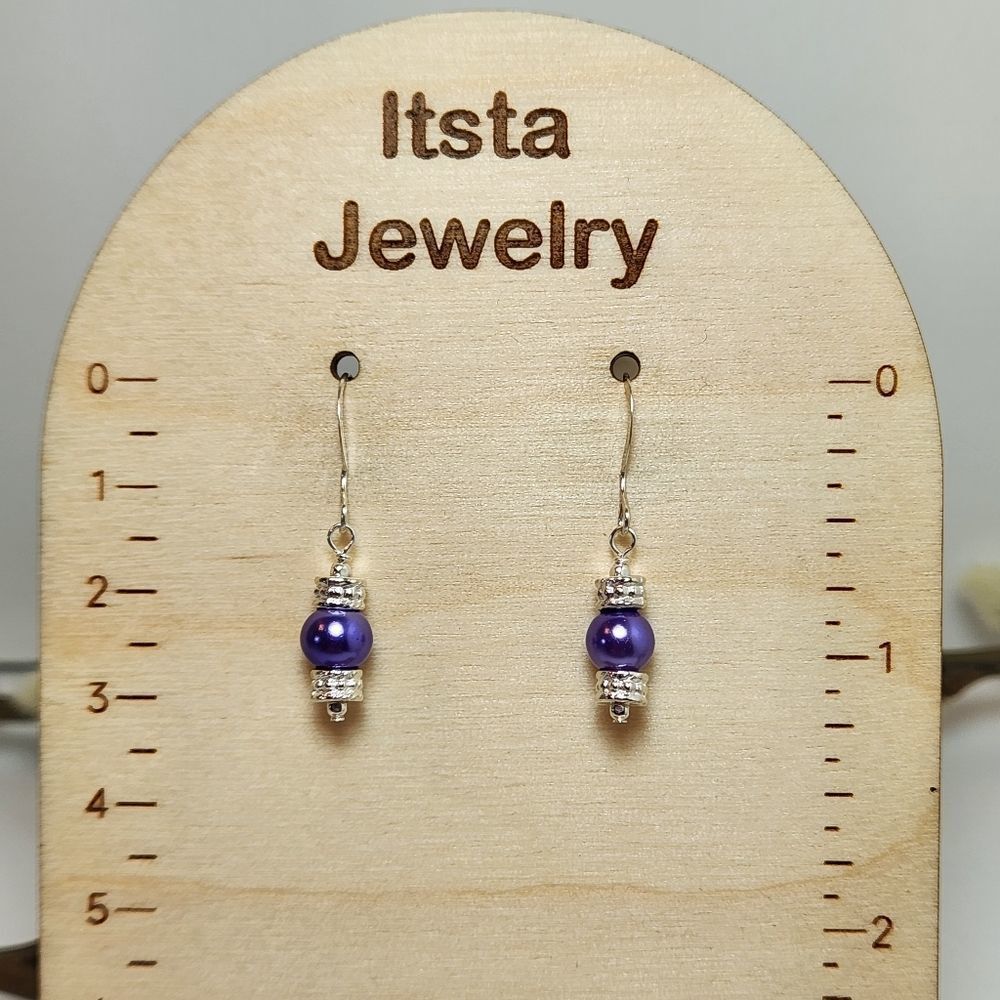 Purple Pearl Earrings 6mm Czech Glass Pearls  Sterling Silver Earwires